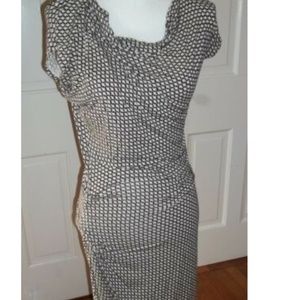 CAbi Dress XS Black White Print Drape Neckline Cap